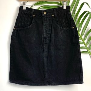 Vintage French Dressing Paris Black Denim 100% Cotton Midi Jean Skirt Size 6